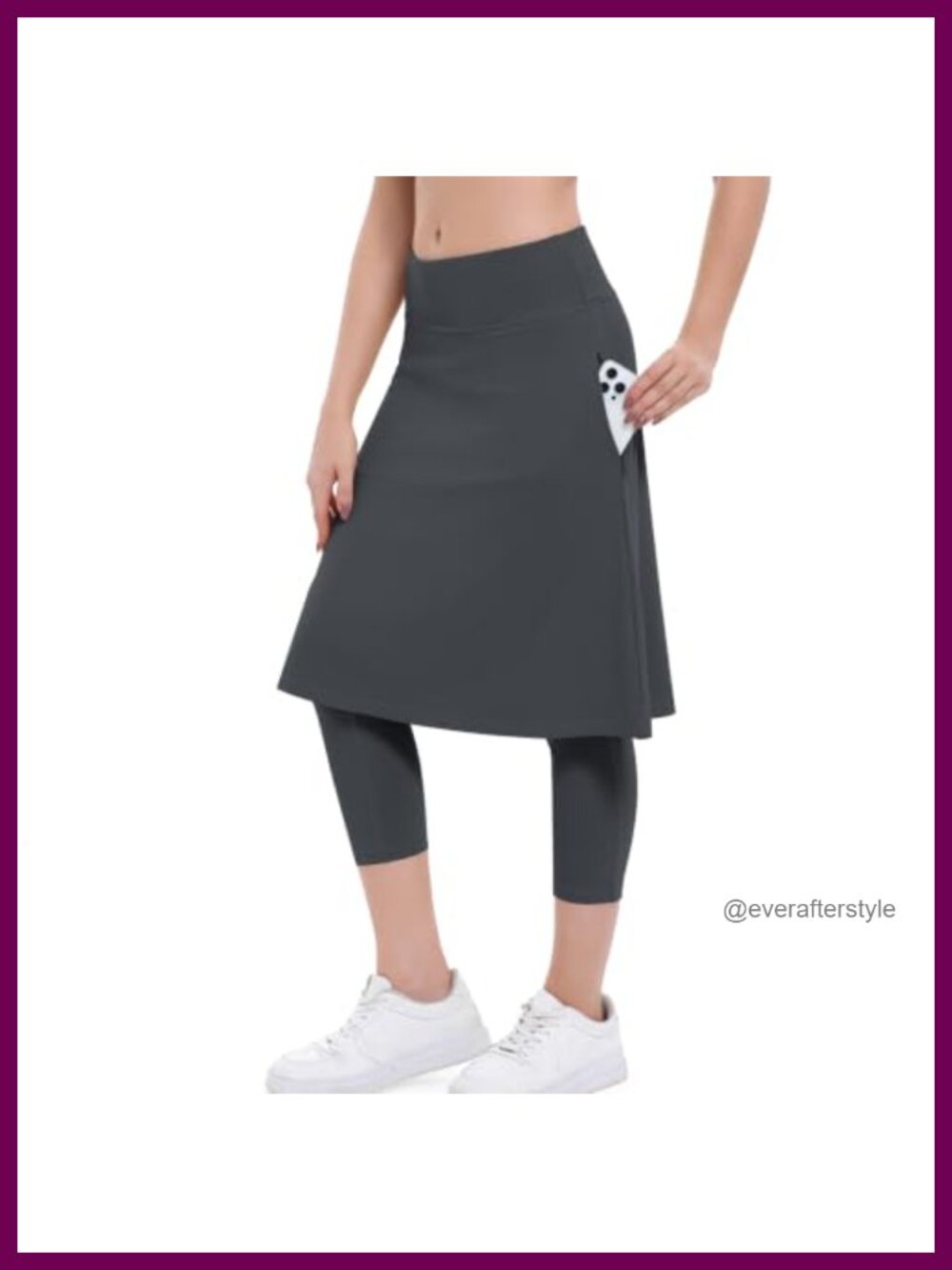 Women Athletic Knee Length Skirted Leggings with Pockets High Waisted